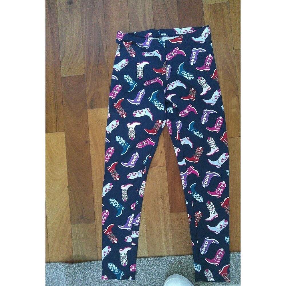 NWT  Members mark Adorable  Girls Navy Leggings  Colorful Boot Design Size 10-12